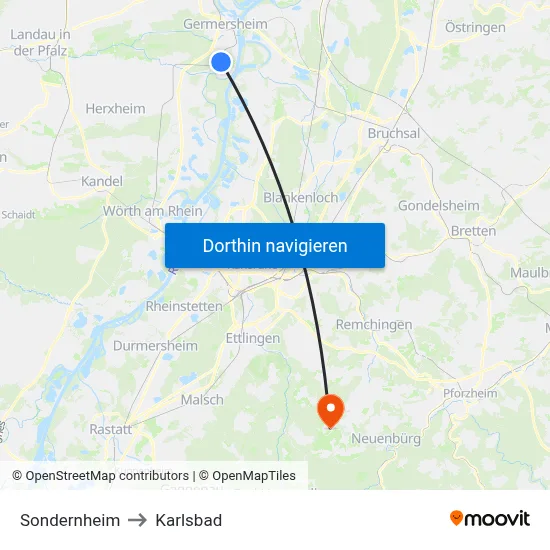 Sondernheim to Karlsbad map
