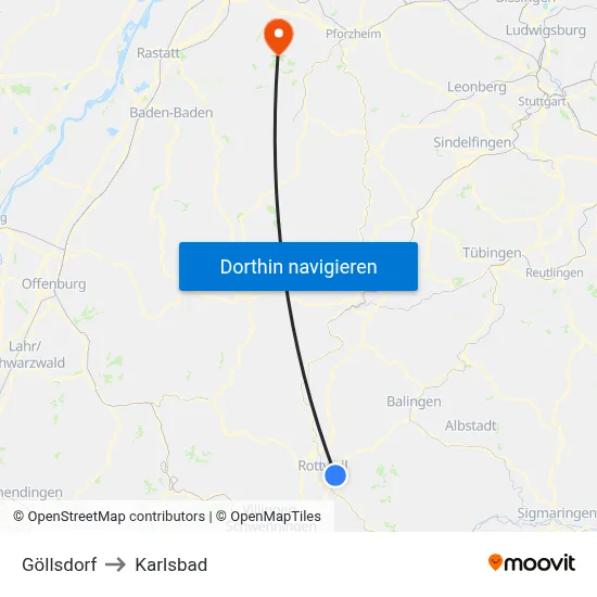 Göllsdorf to Karlsbad map