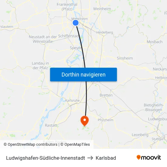Ludwigshafen-Südliche-Innenstadt to Karlsbad map