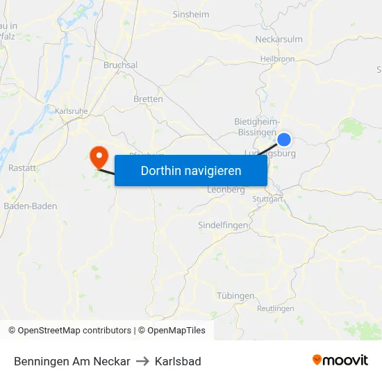 Benningen Am Neckar to Karlsbad map