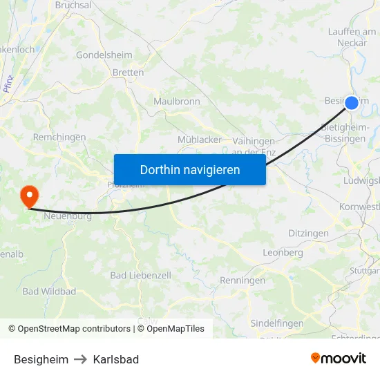 Besigheim to Karlsbad map