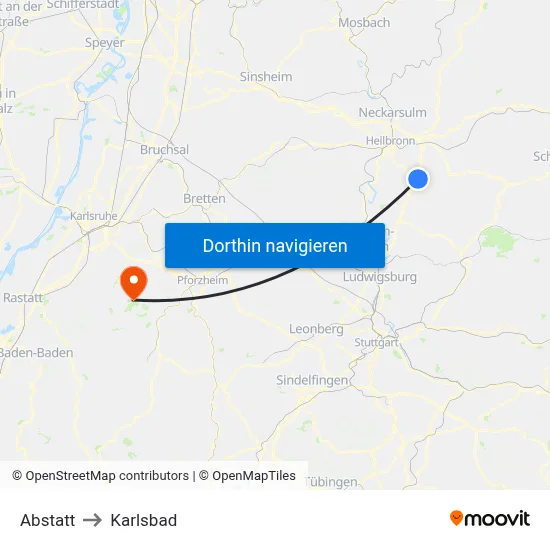Abstatt to Karlsbad map