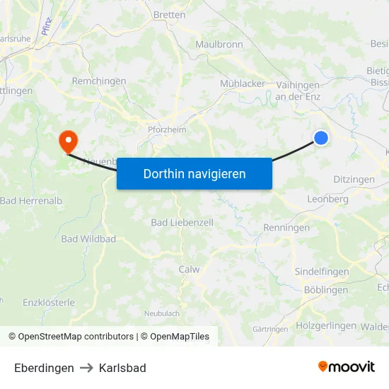 Eberdingen to Karlsbad map
