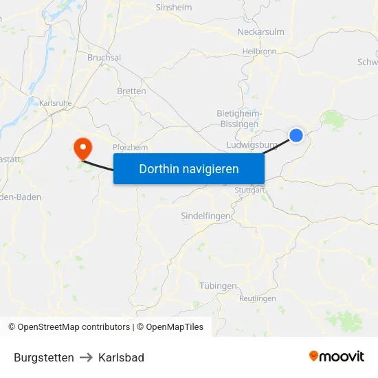 Burgstetten to Karlsbad map