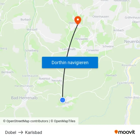 Dobel to Karlsbad map
