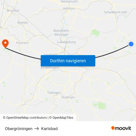 Obergröningen to Karlsbad map