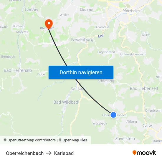 Oberreichenbach to Karlsbad map