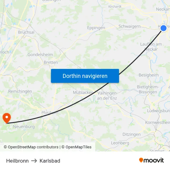 Heilbronn to Karlsbad map