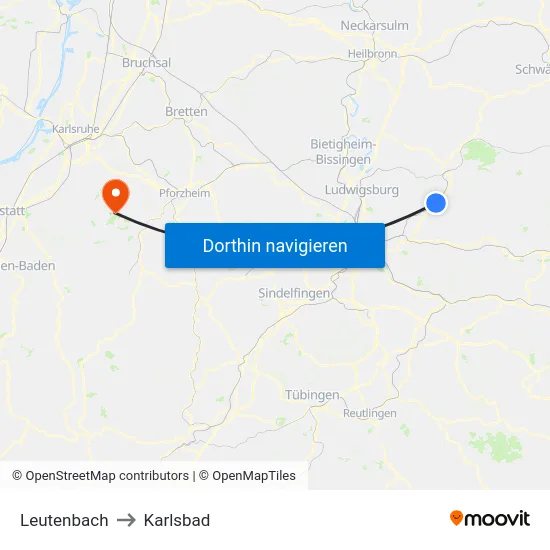 Leutenbach to Karlsbad map