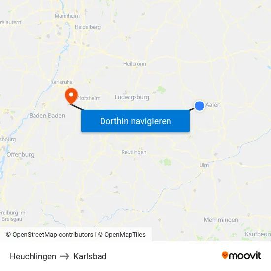 Heuchlingen to Karlsbad map