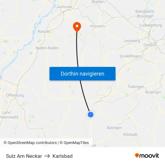 Sulz Am Neckar to Karlsbad map