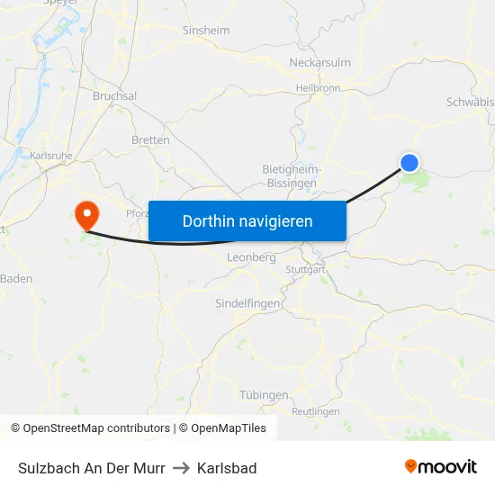 Sulzbach An Der Murr to Karlsbad map