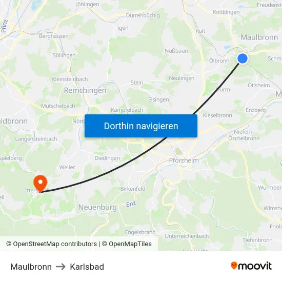 Maulbronn to Karlsbad map