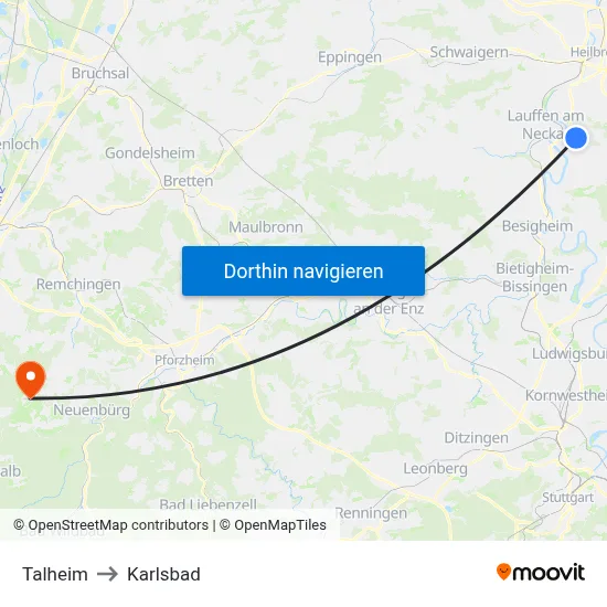 Talheim to Karlsbad map