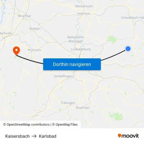 Kaisersbach to Karlsbad map