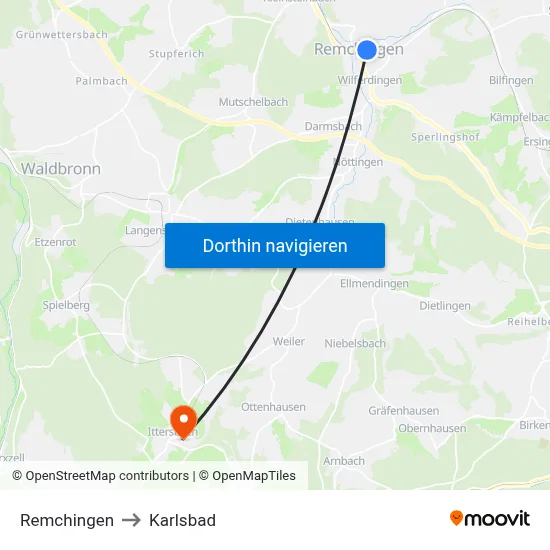 Remchingen to Karlsbad map
