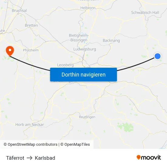 Täferrot to Karlsbad map