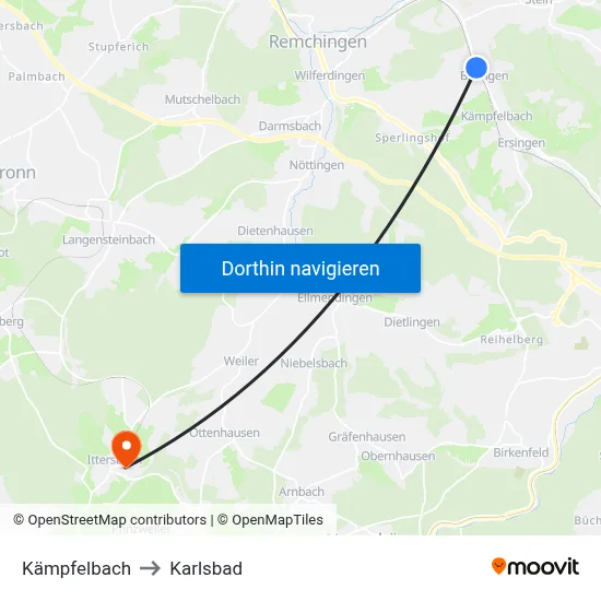 Kämpfelbach to Karlsbad map