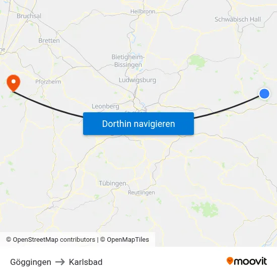 Göggingen to Karlsbad map