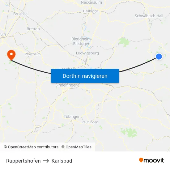 Ruppertshofen to Karlsbad map