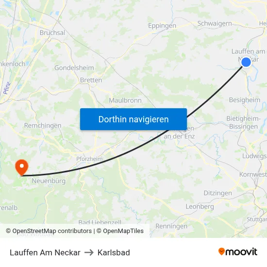 Lauffen Am Neckar to Karlsbad map