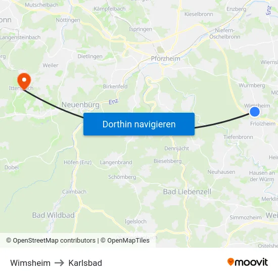Wimsheim to Karlsbad map