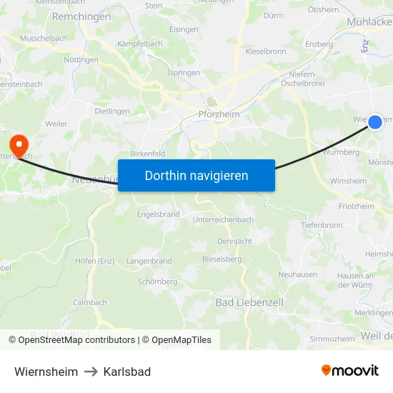 Wiernsheim to Karlsbad map