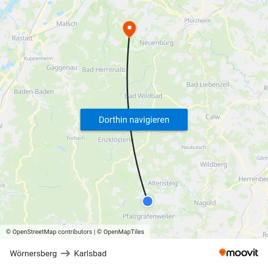 Wörnersberg to Karlsbad map