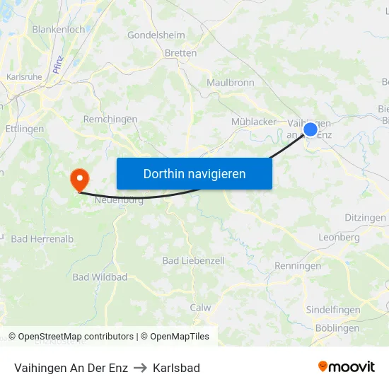 Vaihingen An Der Enz to Karlsbad map