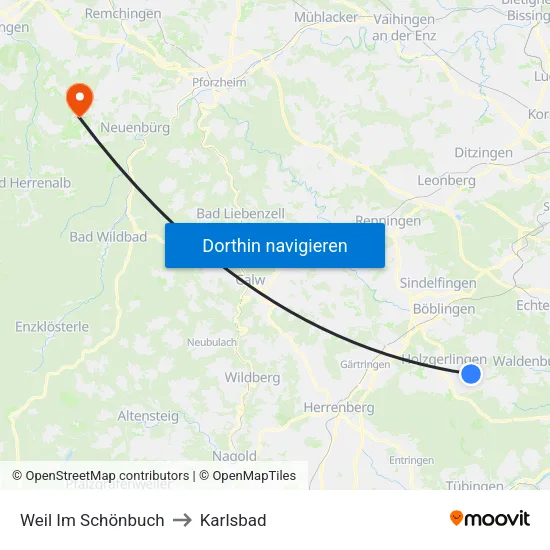 Weil Im Schönbuch to Karlsbad map