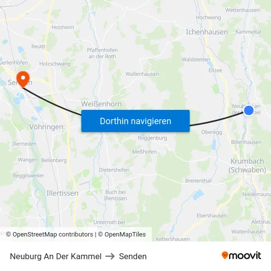 Neuburg An Der Kammel to Senden map