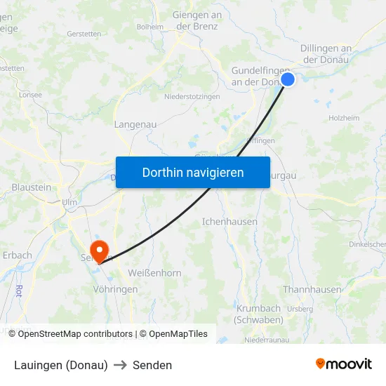 Lauingen (Donau) to Senden map