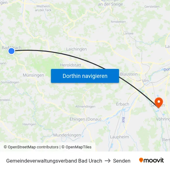 Gemeindeverwaltungsverband Bad Urach to Senden map