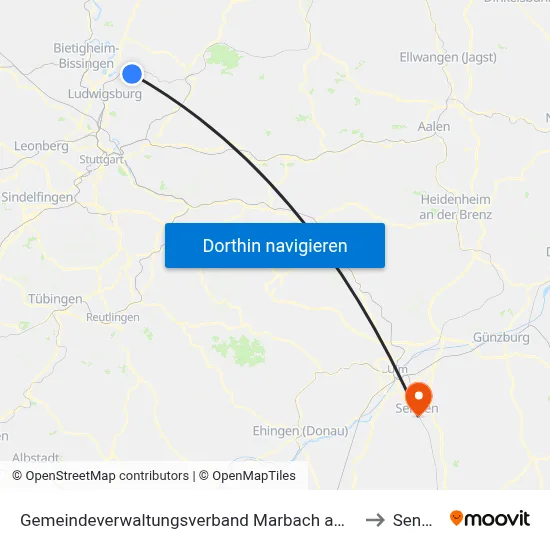 Gemeindeverwaltungsverband Marbach am Neckar to Senden map