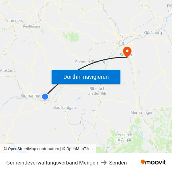 Gemeindeverwaltungsverband Mengen to Senden map