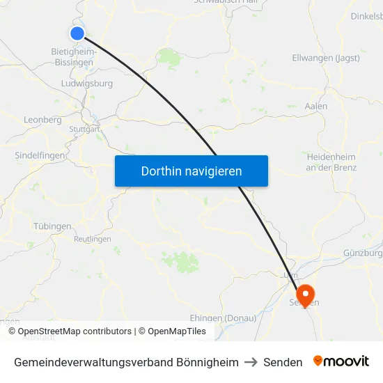 Gemeindeverwaltungsverband Bönnigheim to Senden map