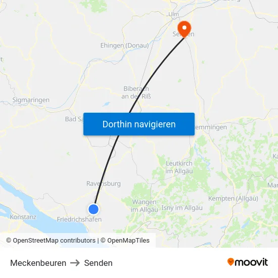 Meckenbeuren to Senden map