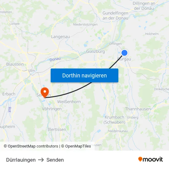 Dürrlauingen to Senden map