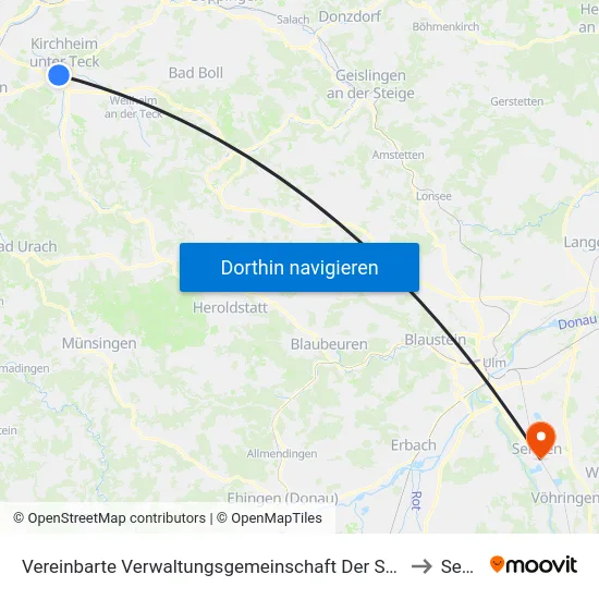 Vereinbarte Verwaltungsgemeinschaft Der Stadt Kirchheim Unter Teck to Senden map