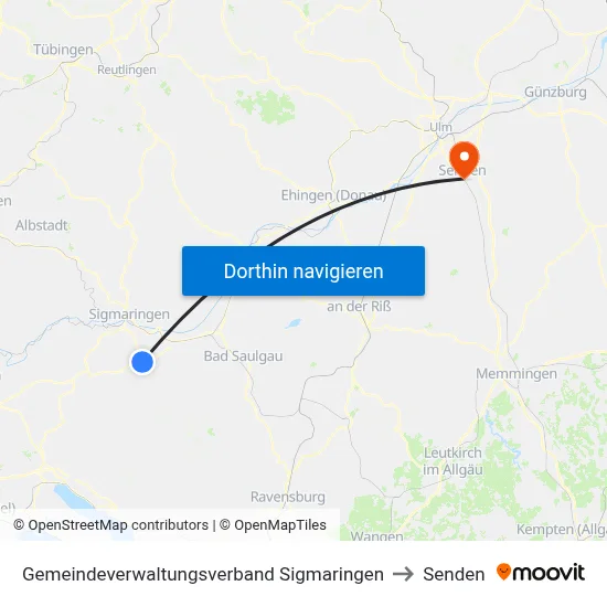 Gemeindeverwaltungsverband Sigmaringen to Senden map