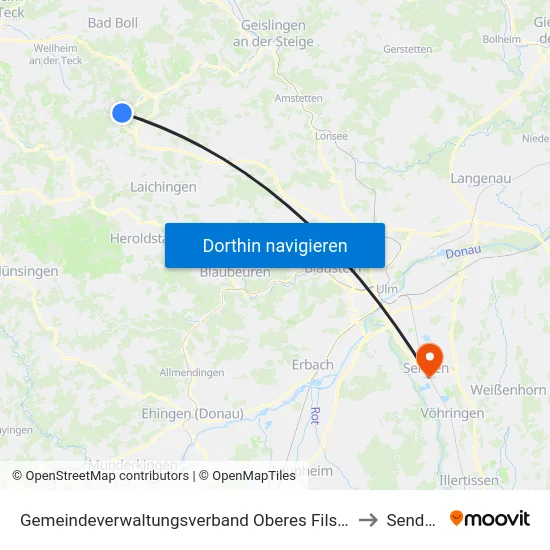 Gemeindeverwaltungsverband Oberes Filstal to Senden map