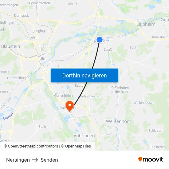 Nersingen to Senden map