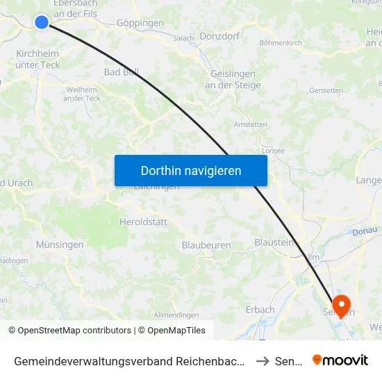 Gemeindeverwaltungsverband Reichenbach An Der Fils to Senden map