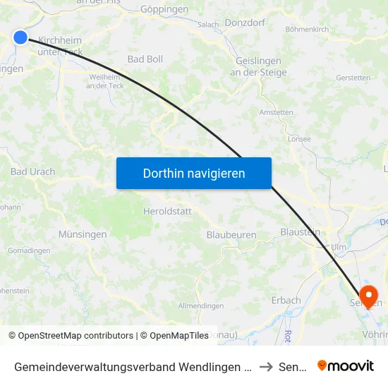 Gemeindeverwaltungsverband Wendlingen am Neckar to Senden map