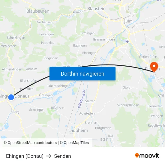 Ehingen (Donau) to Senden map