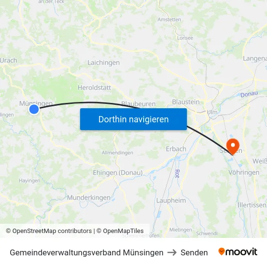 Gemeindeverwaltungsverband Münsingen to Senden map