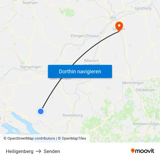 Heiligenberg to Senden map