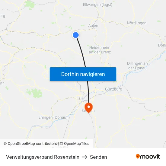 Verwaltungsverband Rosenstein to Senden map