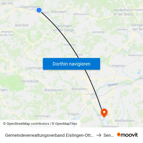 Gemeindeverwaltungsverband Eislingen-Ottenbach-Salach to Senden map