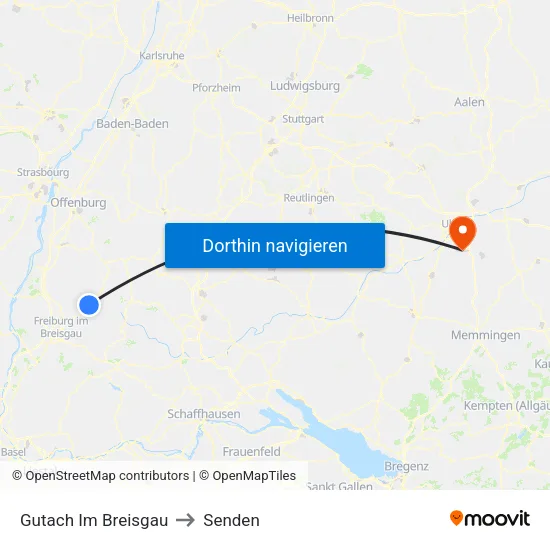 Gutach Im Breisgau to Senden map